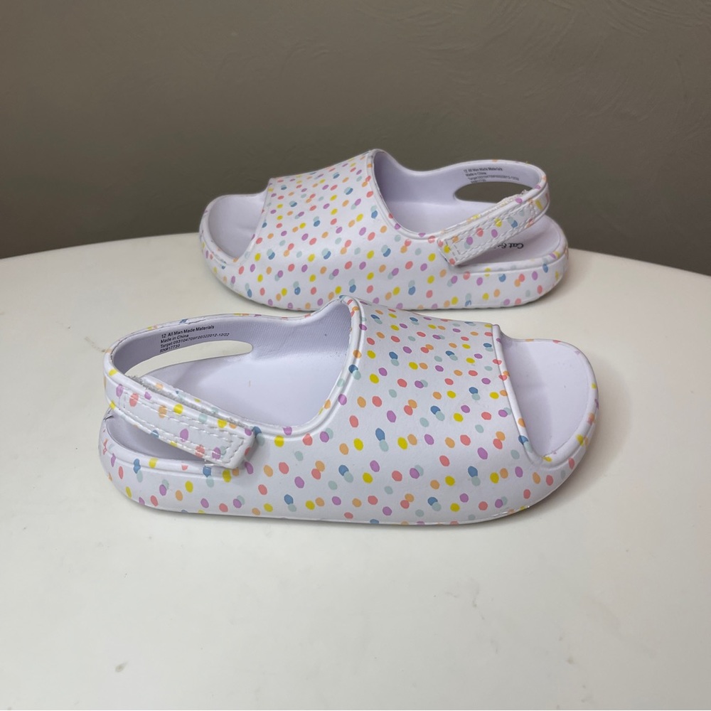 Cat & Jack Wynne Slip On Sandals - White Confetti Girls Size 12